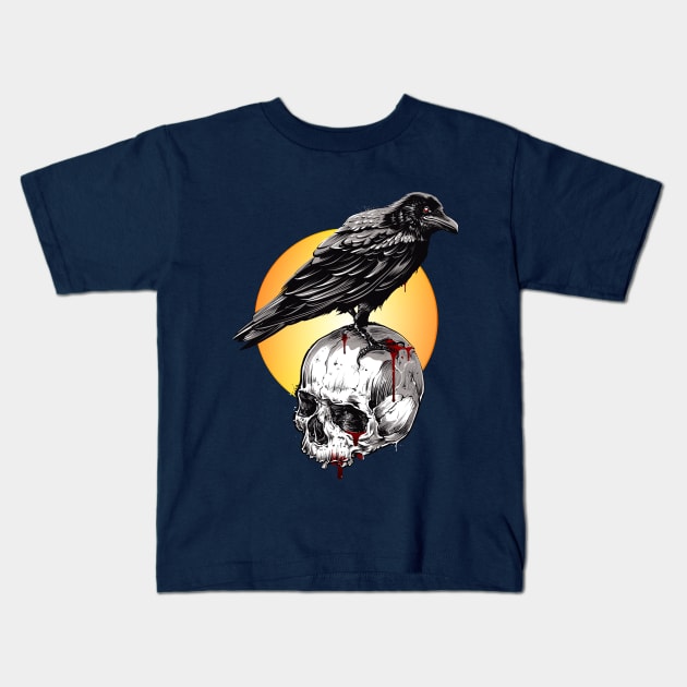 Raven & Skull Circle of Death Halloween T-Shirt Tee Gift Kids T-Shirt by creative